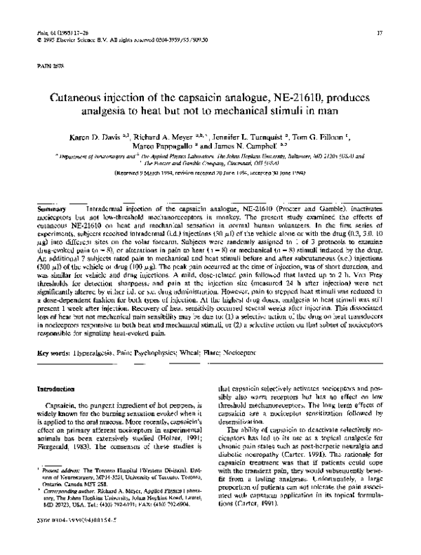 (PDF) Cutaneous injection of the capsaicin analogue, NE-21610, produces ...