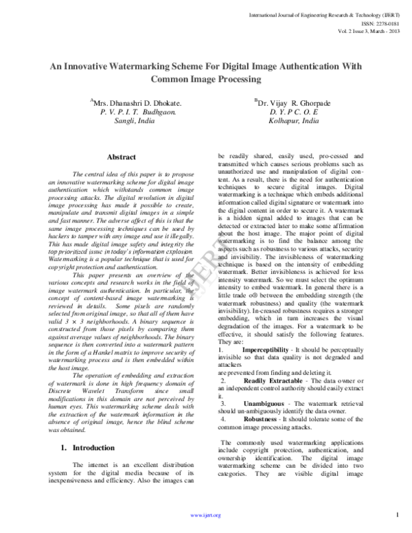 (PDF) An Innovative Watermarking Scheme For Digital Image ...
