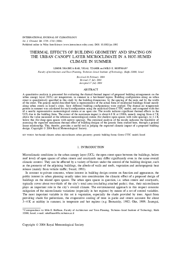 (PDF) Thermal effects of building geometry and spacing on the urban ...