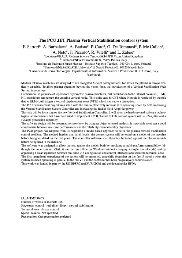 (PDF) The PCU JET Plasma Vertical Stabilization control system | F ...