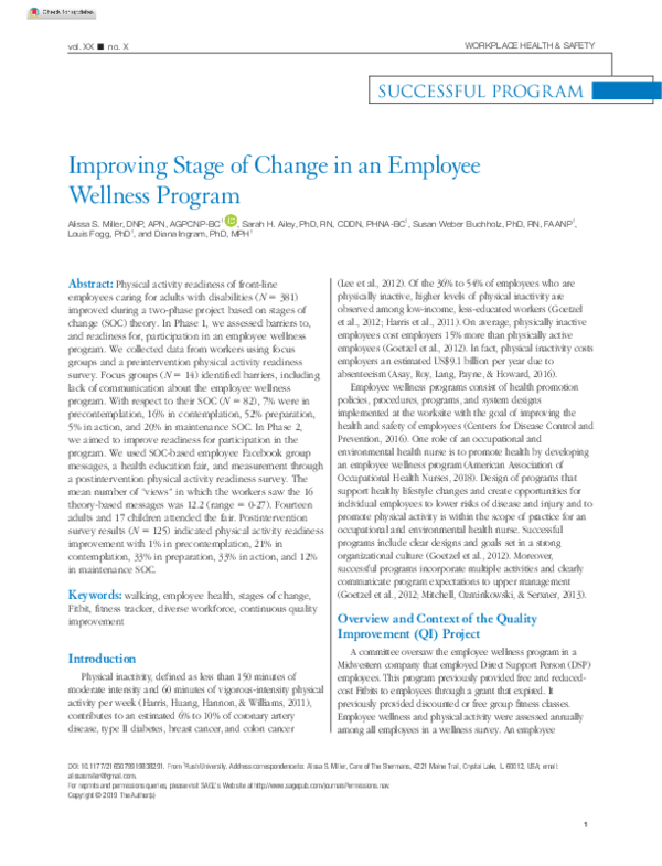 (PDF) Improving Stage of Change in an Employee Wellness Program