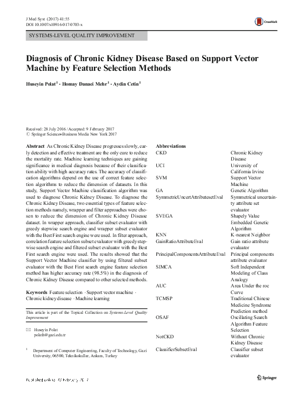 (PDF) Diagnosis of Chronic Kidney Disease Based on Support Vector ...