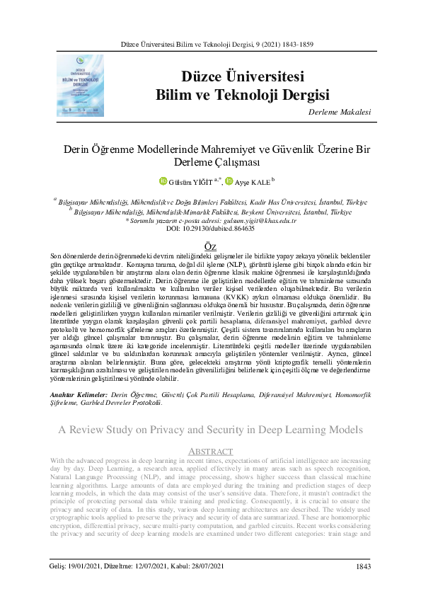 (PDF) A Review Study on Privacy and Security in Deep Learning Models