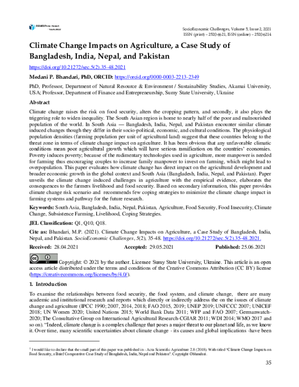 (PDF) Climate Change Impacts on Agriculture, a Case Study of Bangladesh ...