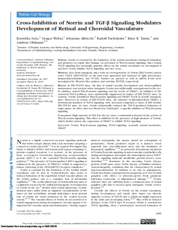 (PDF) Cross-Inhibition of Norrin and TGF-β Signaling Modulates ...