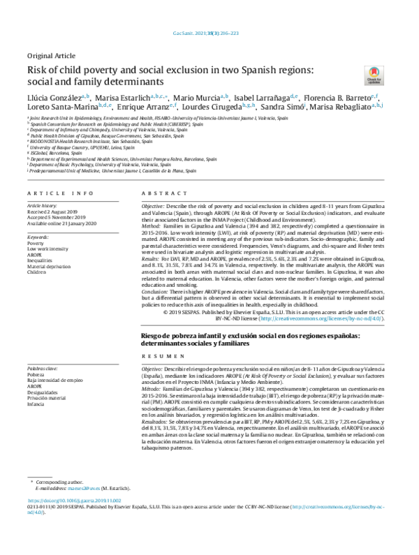 (PDF) Risk of child poverty and social exclusion in two Spanish regions ...