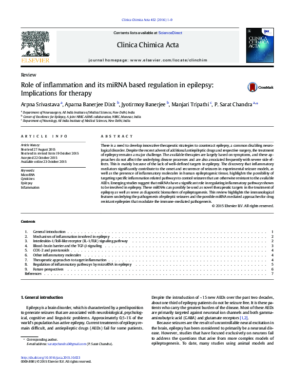 (PDF) Role of inflammation and its miRNA based regulation in epilepsy ...