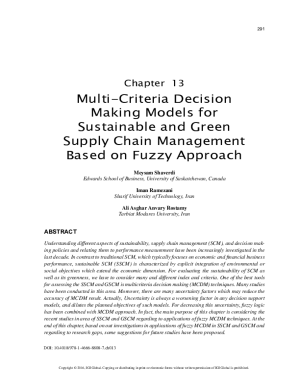 (PDF) Multi-Criteria Decision Making Models for Sustainable and Green ...