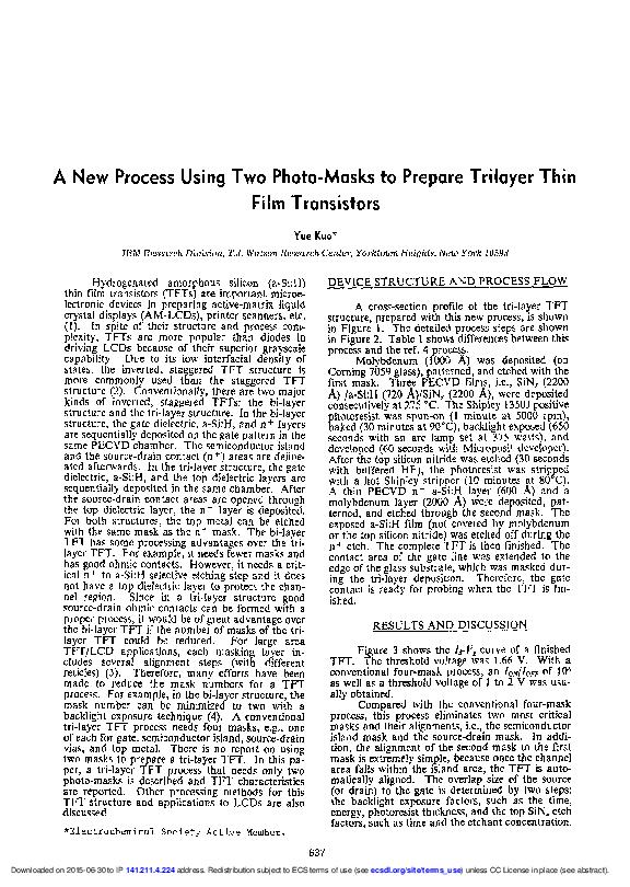 (PDF) A New Process Using Two Photo‐Masks to Prepare Trilayer Thin Film ...