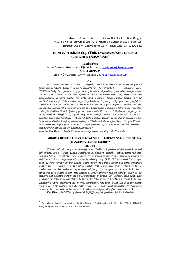 (PDF) Adaptation of the parental self - efficacy scale : the study of ...