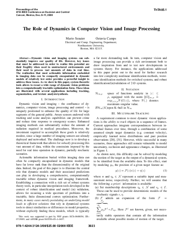 (PDF) The role of dynamics in computer vision and image processing