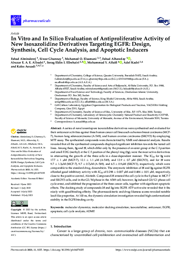 (PDF) In Vitro and In Silico Evaluation of Antiproliferative Activity ...
