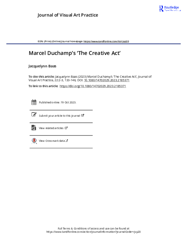 PDF) Marcel Duchamp's 'The Creative Act'