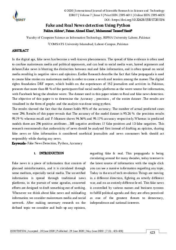 (PDF) Fake and Real News detection Using Python