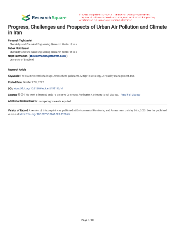 (PDF) Progress, Challenges and Prospects of Urban Air Pollution and ...