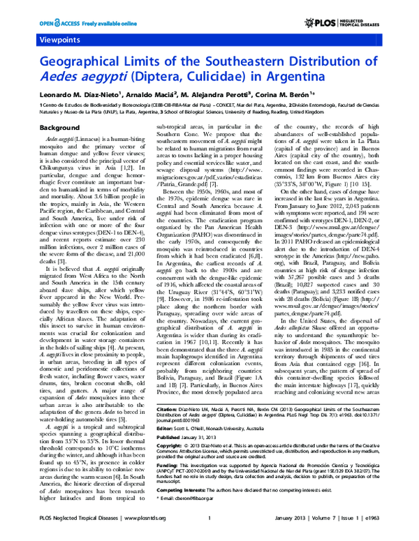 (PDF) Geographical Limits of the Southeastern Distribution of Aedes ...