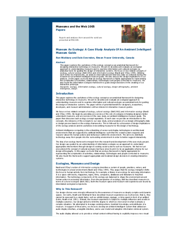 (PDF) Museum as ecology: A case study analysis of an ambient ...