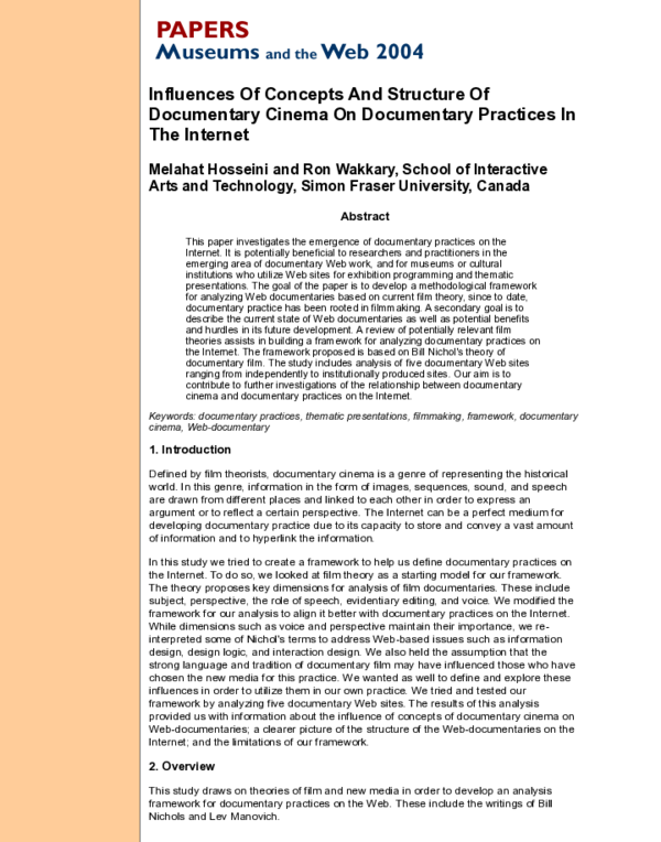 (PDF) Influences of Concepts and Structure of Documentary Cinema on ...