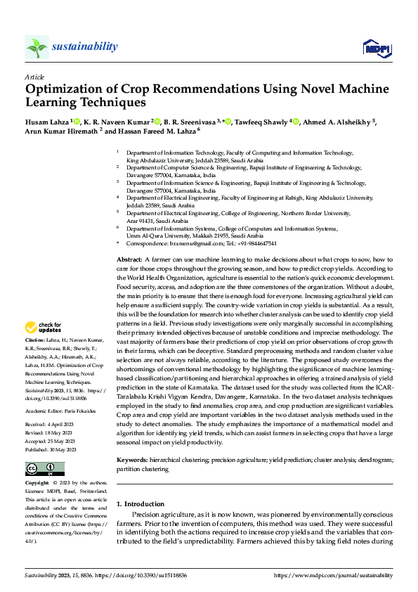 (PDF) Optimization of Crop Recommendations Using Novel Machine Learning ...