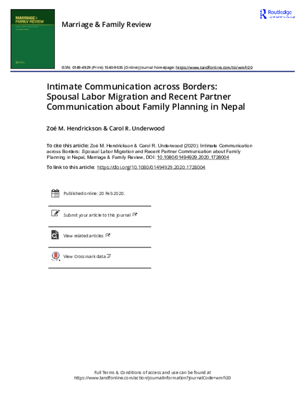 (PDF) Intimate Communication across Borders: Spousal Labor Migration ...
