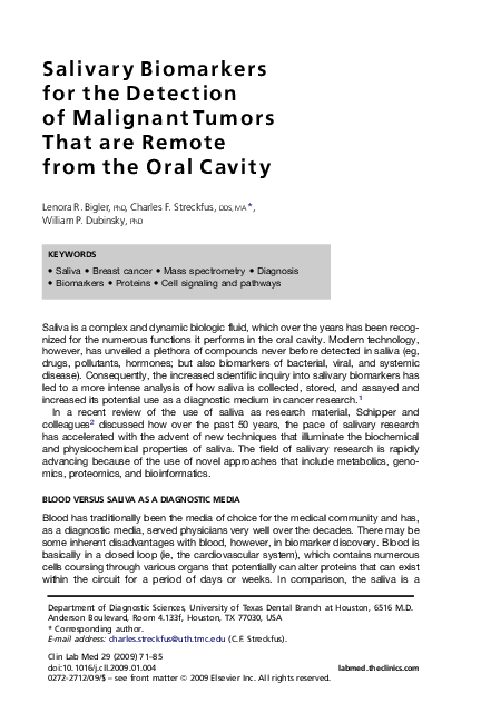 (PDF) Salivary Biomarkers for the Detection of Malignant Tumors That ...