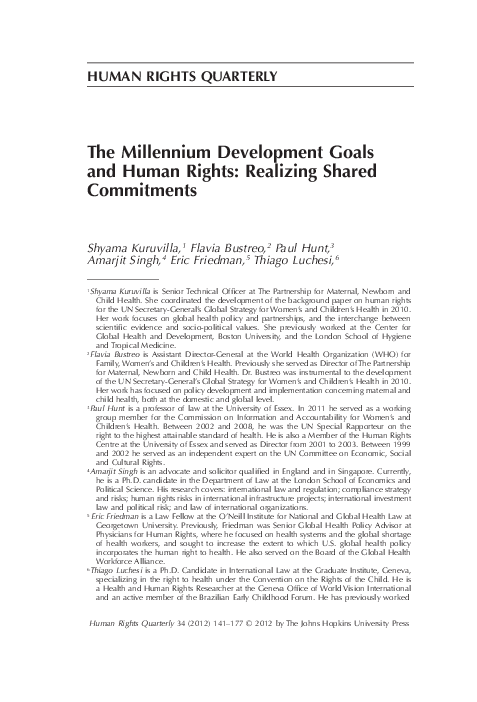 (PDF) The Millennium Development Goals and Human Rights: Realizing ...