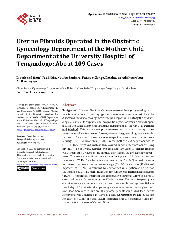 (PDF) Uterine Fibroids Operated in the Obstetric Gynecology Department ...