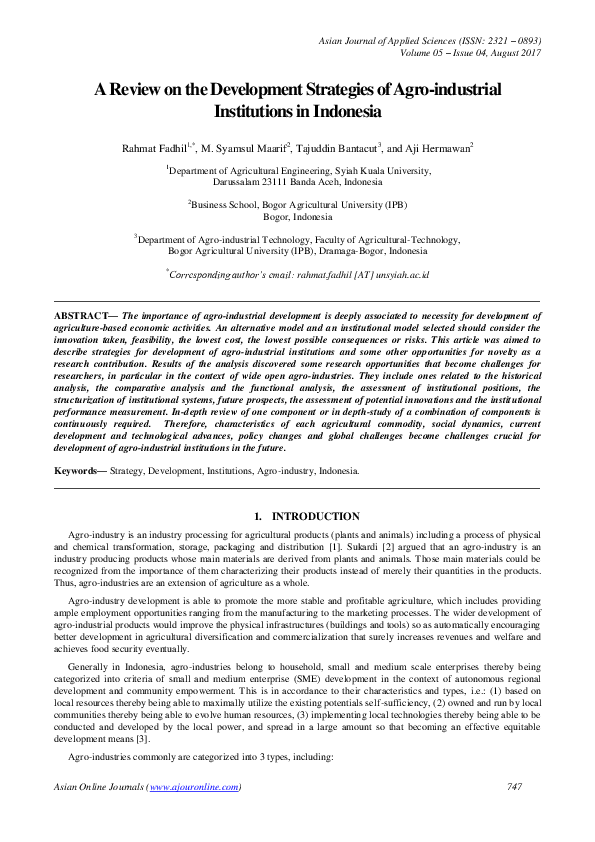 (PDF) A Review on the Development Strategies of Agro-industrial ...