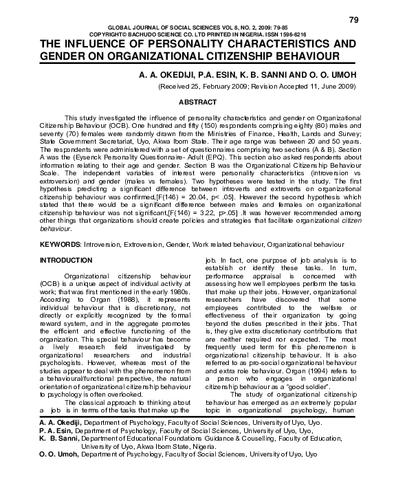 (PDF) The influence of personality characteristics and gender on ...