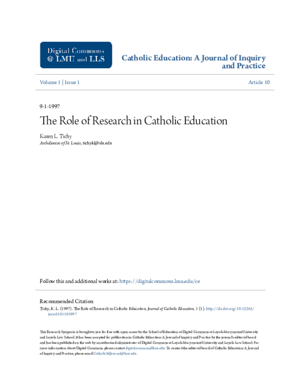 (PDF) The Role of Research in Catholic Education