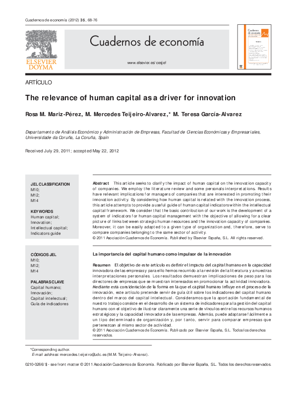 (PDF) The relevance of human capital as a driver for innovation