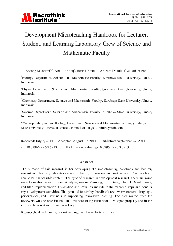 (PDF) Development Microteaching Handbook for Lecturer, Student, and ...