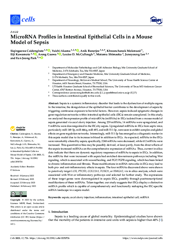 (PDF) MicroRNA Profiles in Intestinal Epithelial Cells in a Mouse Model ...