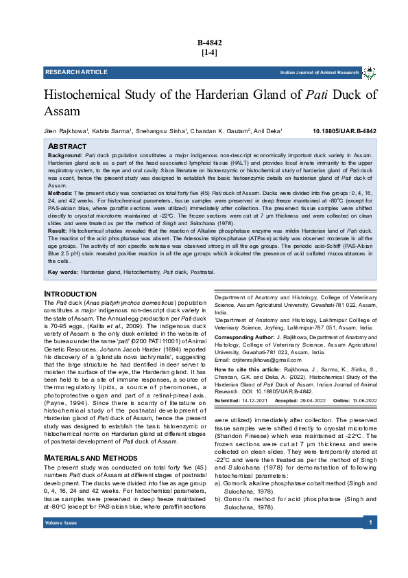 (PDF) Histochemical Study of the Harderian Gland of Pati Duck of Assam