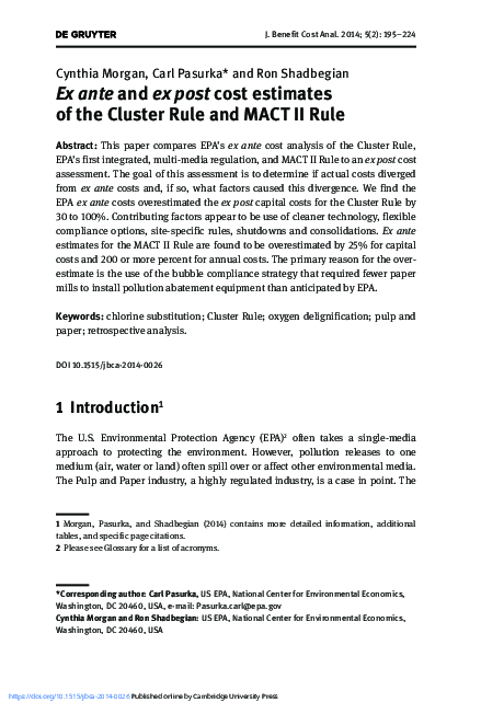 (PDF) Ex ante and ex post cost estimates of the Cluster Rule and MACT ...