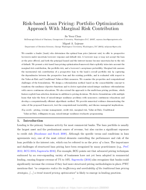 (PDF) Risk-Based Loan Pricing: Portfolio Optimization Approach with ...