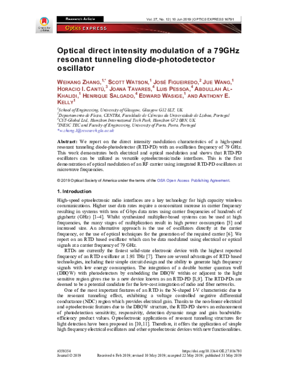 (PDF) Optical direct intensity modulation of a 79GHz resonant tunneling ...