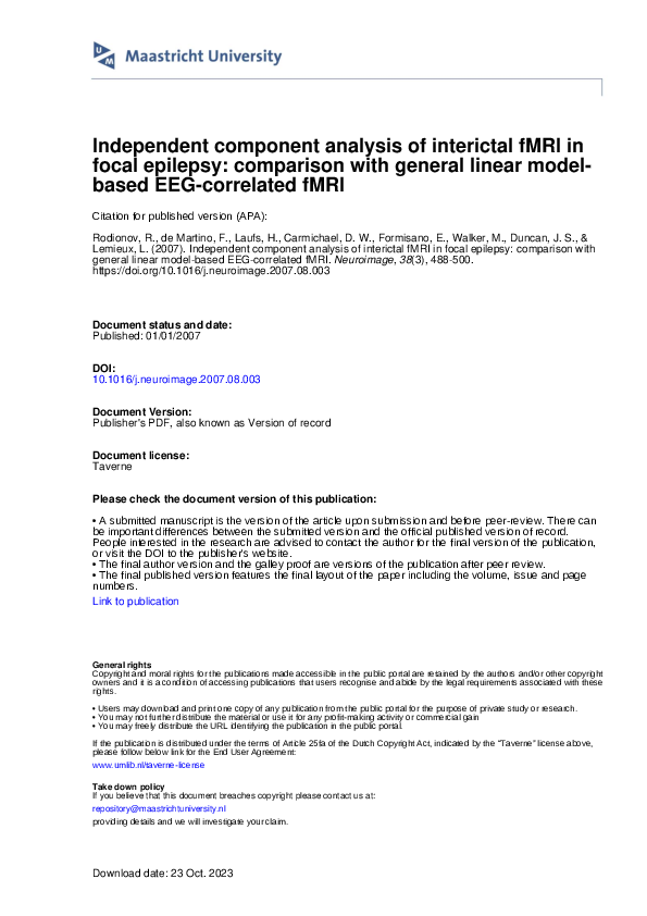 (PDF) Independent component analysis of interictal fMRI in focal ...