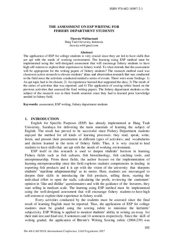 (PDF) The Assessment on Esp Writing for Fishery Department Students