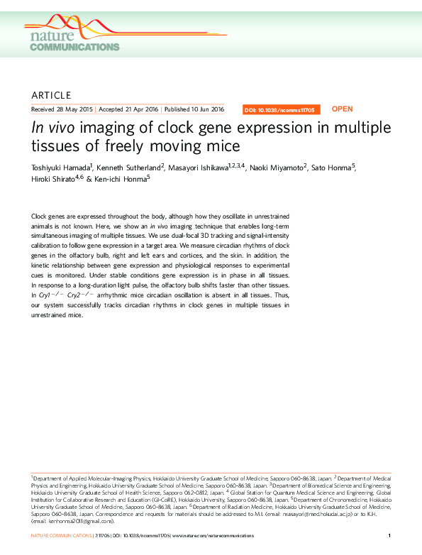 (PDF) In vivo imaging of clock gene expression in multiple tissues of ...