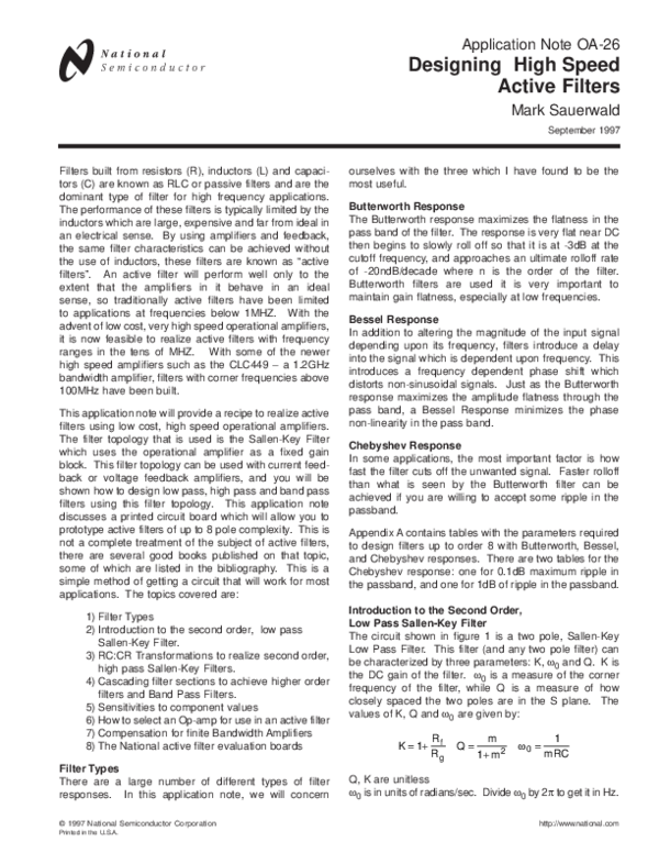(PDF) Application Note OA26 Designing High Speed Active Filters Mark