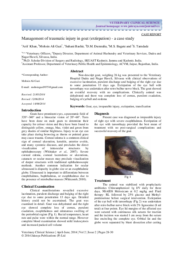 (PDF) Management of traumatic injury in goat (extirpation ) - a case study