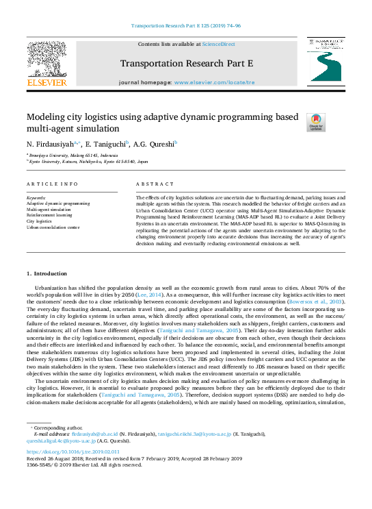 (PDF) Modeling city logistics using adaptive dynamic programming based ...