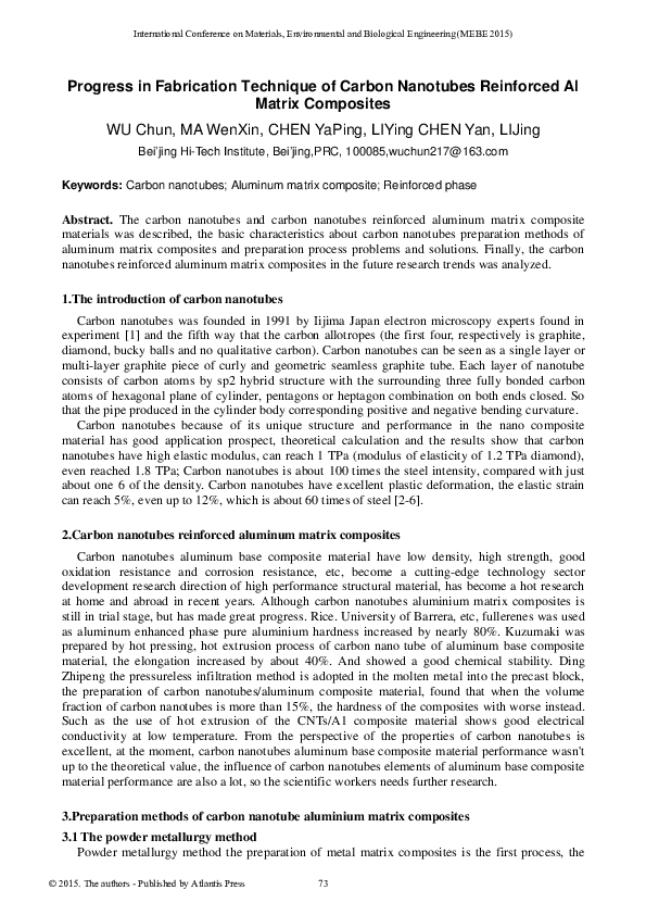 (PDF) Progress in Fabrication Technique of Carbon Nanotubes Reinforced ...