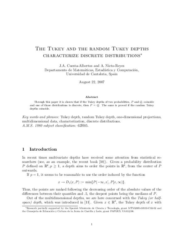 (PDF) The Tukey and the random Tukey depths characterize discrete ...