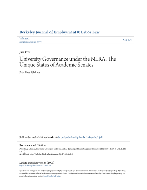 (PDF) University Governance under the NLRA The Unique Status of