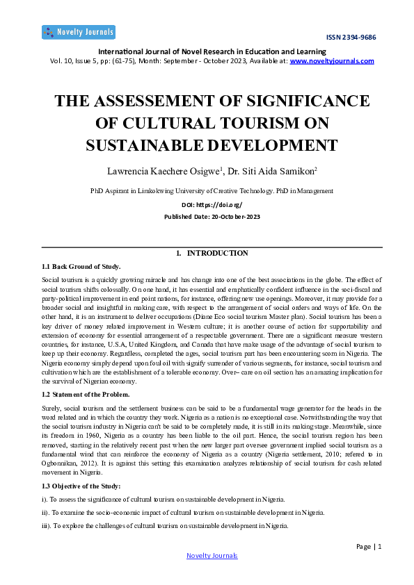 (DOC) THE ASSESSEMENT OF SIGNIFICANCE OF CULTURAL TOURISM ON ...