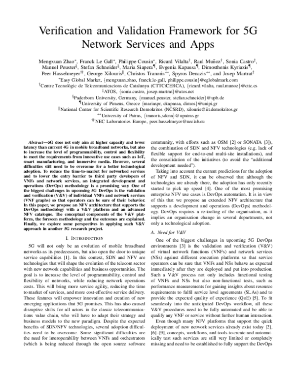 (PDF) Verification and validation framework for 5G network services and ...