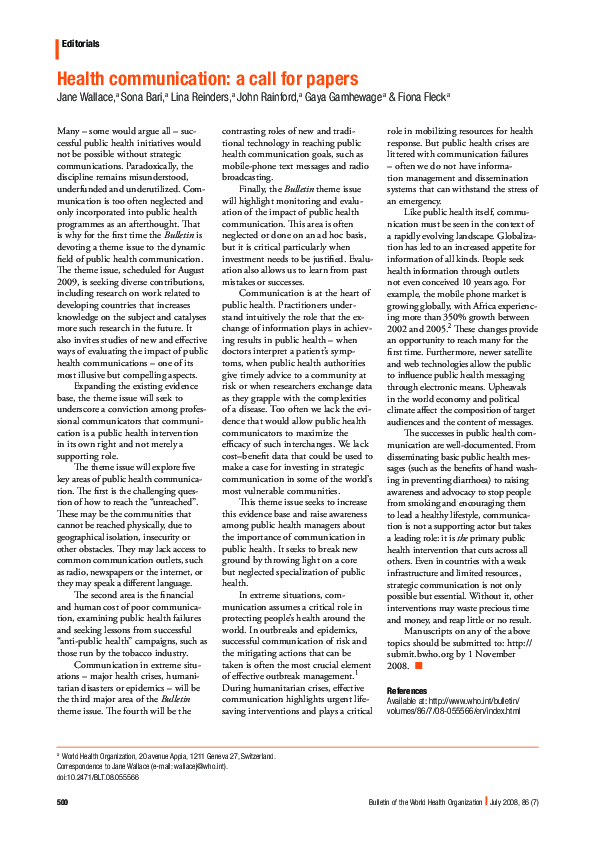 (PDF) Health communication: a call for papers