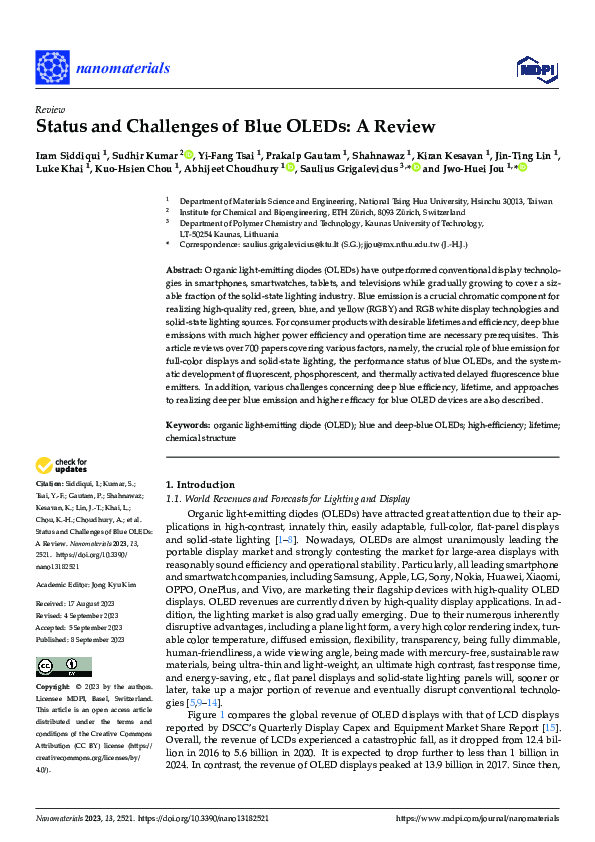 (PDF) Status and Challenges of Blue OLEDs: A Review